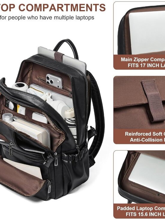 Professional Vegan Leather 17-Inch Laptop Backpack & Travel Tote main image 6